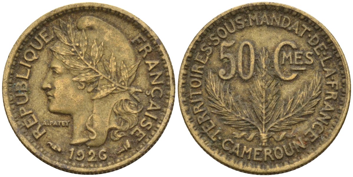 Камерун 50 сантимов 1926 (a), мондвор Париж KM 1 алюминиевая бронза 4164-1268