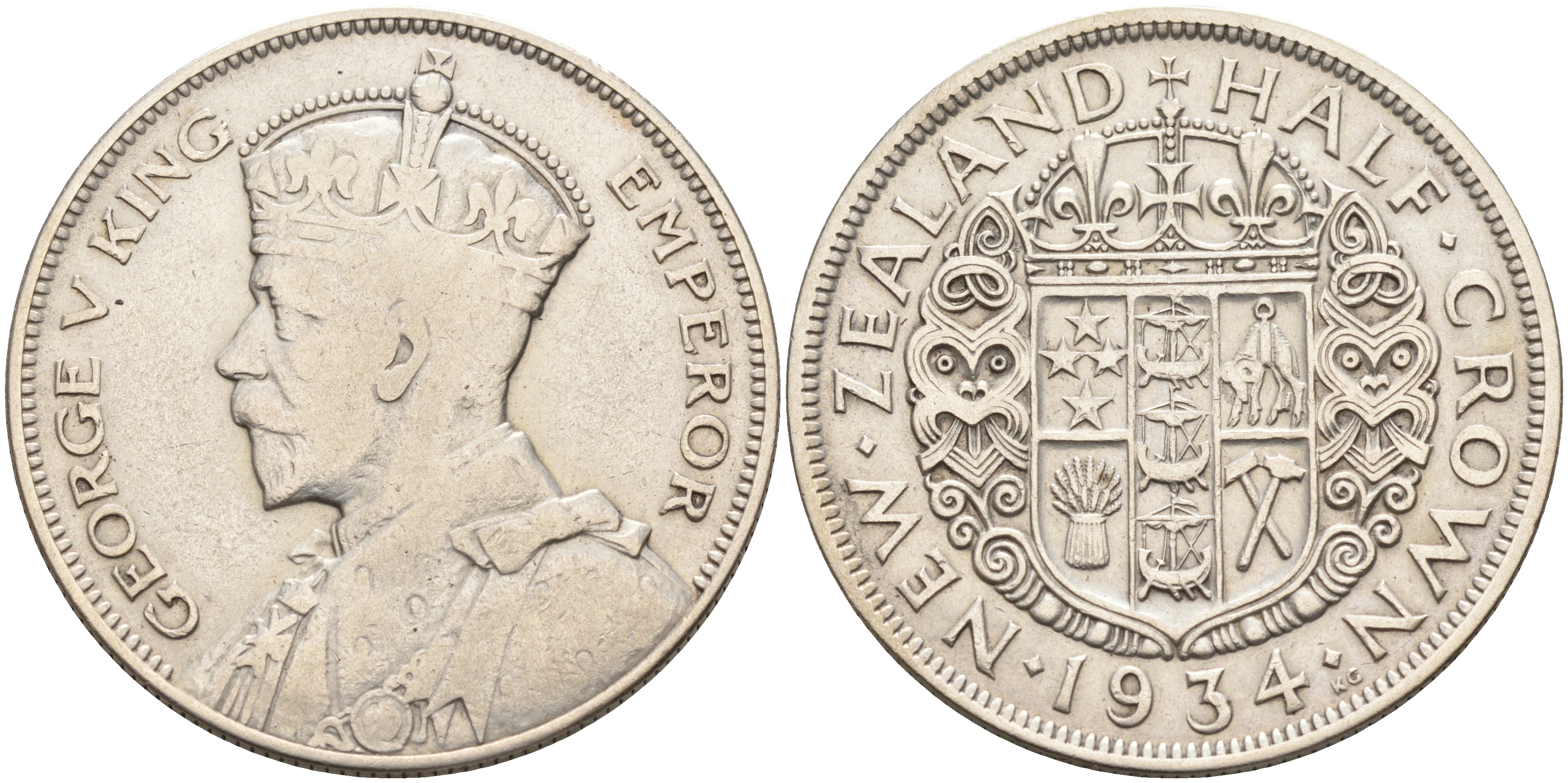 Новая Зеландия 1/2 кроны 1934 Георг V (1910-1936) KM 5 серебро 1528-1245