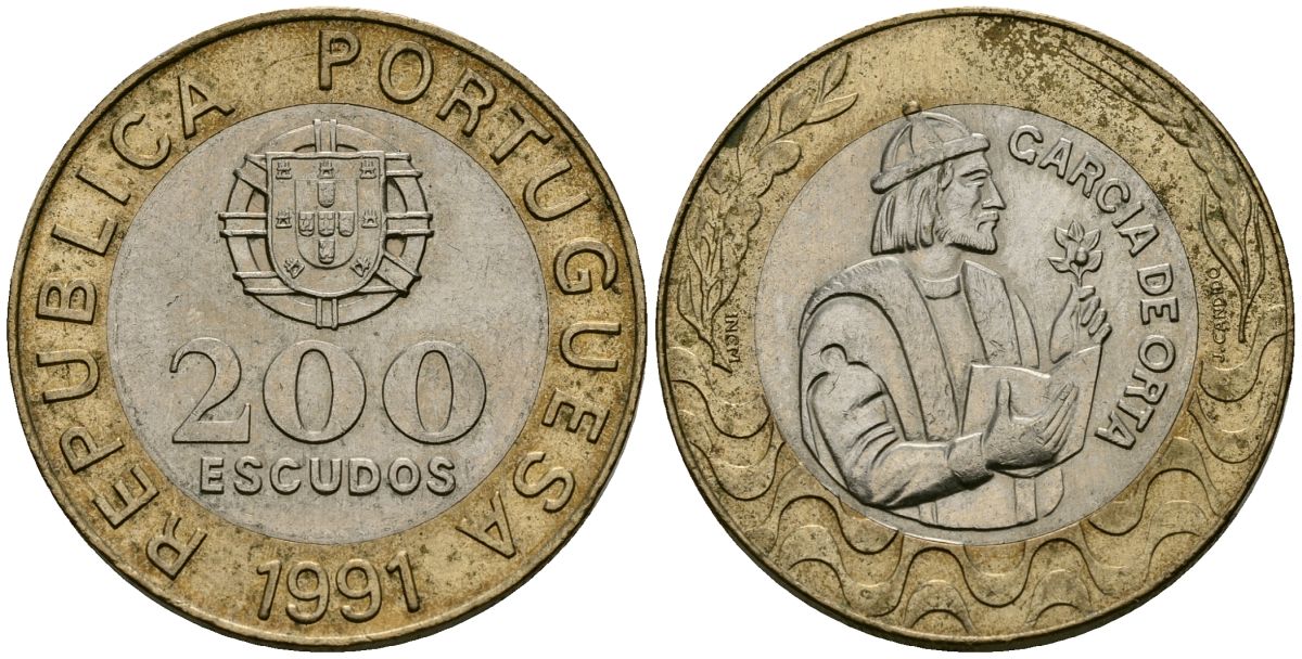 Португалия 200 эскудо 1991 Гарсия Де Орта (1501-1568) KM 655 биметалл 4168-546