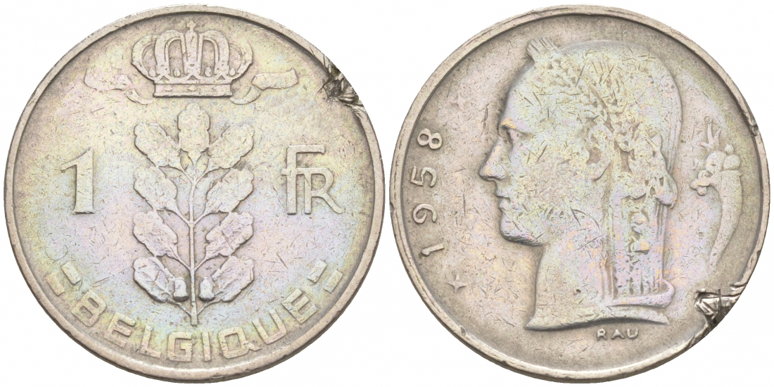 БЕЛЬГИЯ 1 ФРАНК 1958 BELGIQUE KM 142.1 медно-никель 68-623