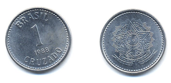 Бразилия 1 крузадо 1988 KM 605 нержавеющая сталь 76-734