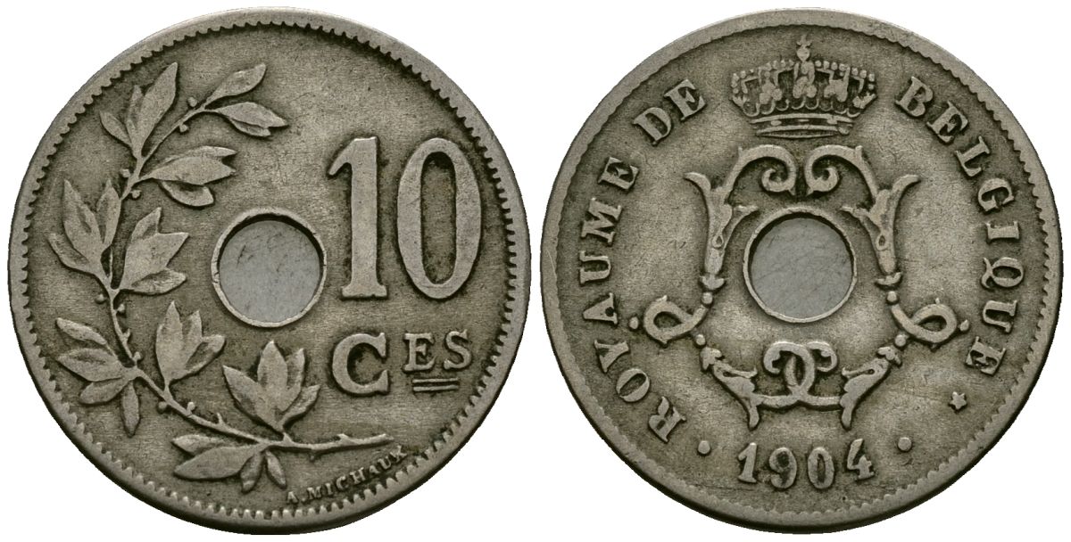 Бельгия 10 сантимов 1904 Belgique KM 52 медно-никель 4172-745