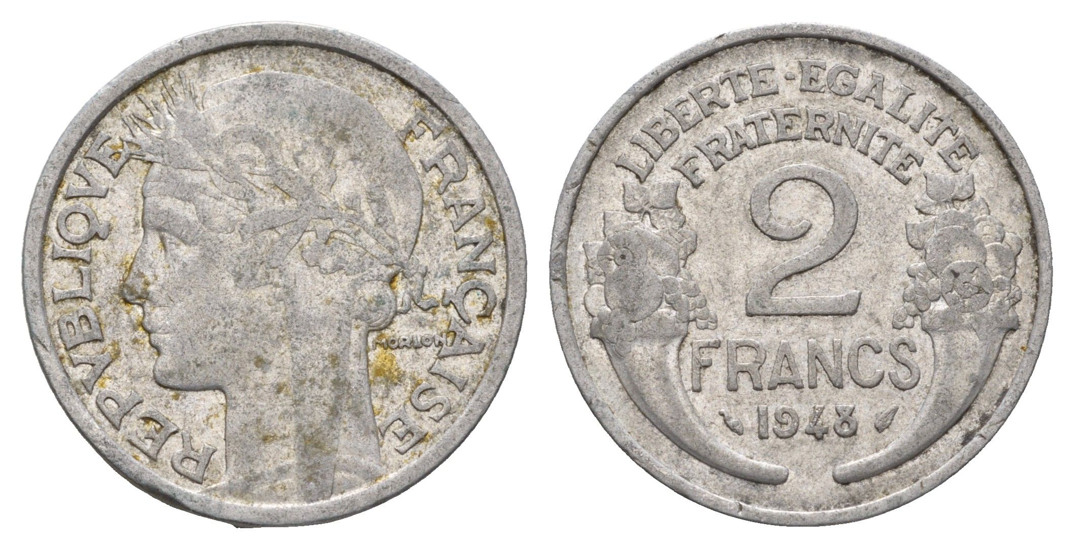 Франция 2 франка 1948 KM 886a алюминий 4673-1145