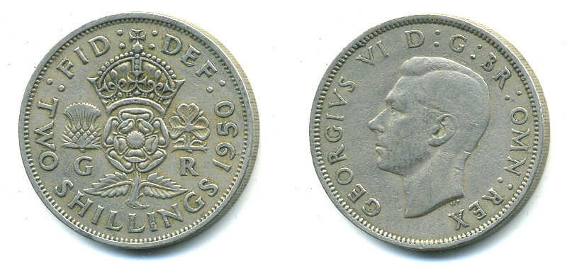 Великобритания 2 шиллинга (флорин) 1950 Георг VI (1936-1952) KM 878, Spink 4107 медно-никель 4383-831