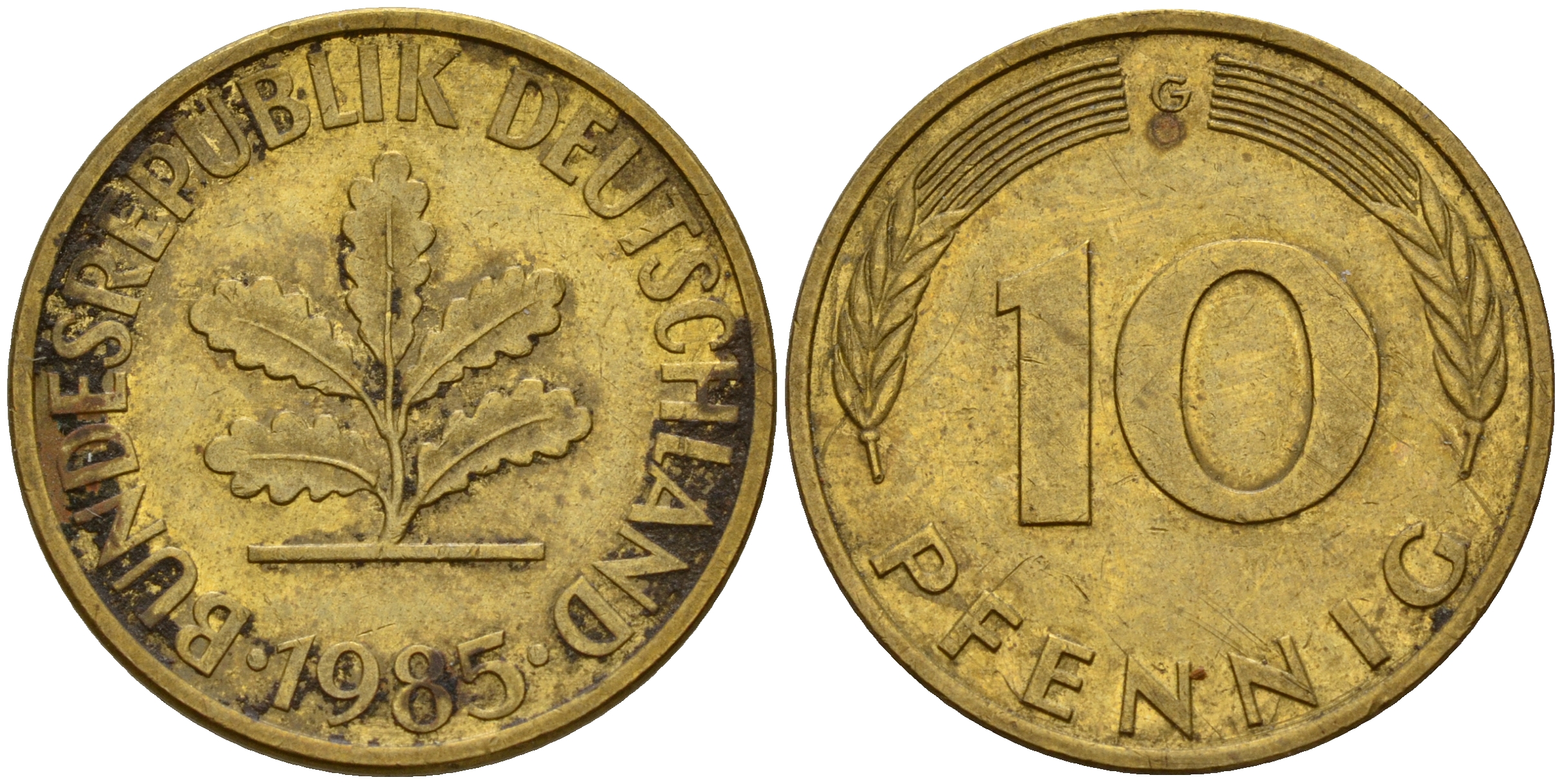 ФРГ 10 пфеннигов 1985 G J. 383, KM 108 сталь плакированная латунью    4603-537