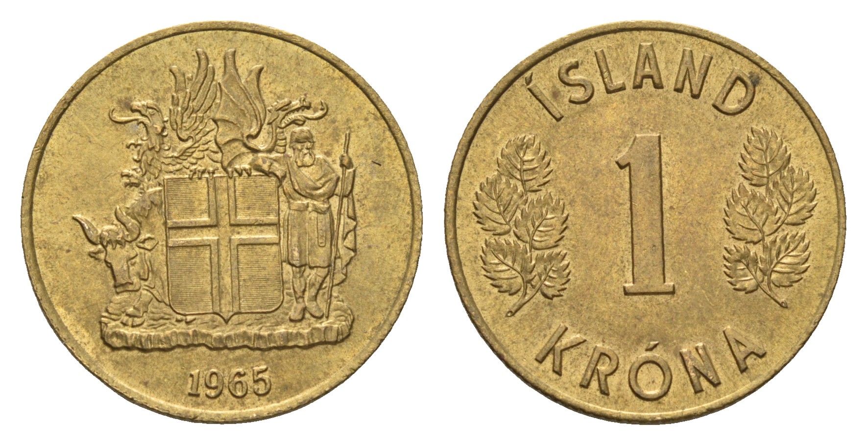 Исландия 1 крона 1965 KM 12a никель латунь UNC 4691-436