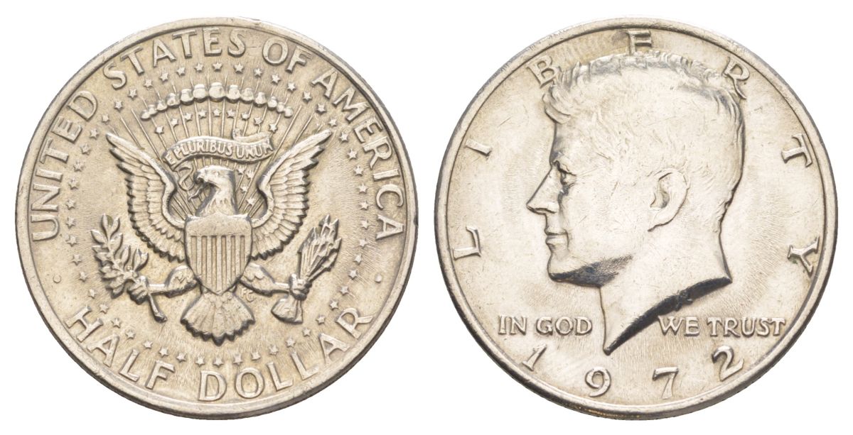 США 1/2 доллара (50 центов) 1972 Джон Кеннеди KM 202b медь плакированная медно-никелем aUNC 4144-621