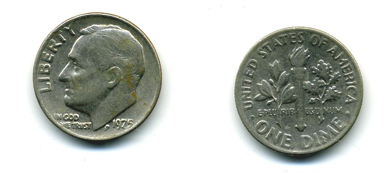 США 10 ЦЕНТОВ = 1 ДАЙМ 1975 РУЗВЕЛЬТ KM 195а медь плакированная медно-никелем 4364-354