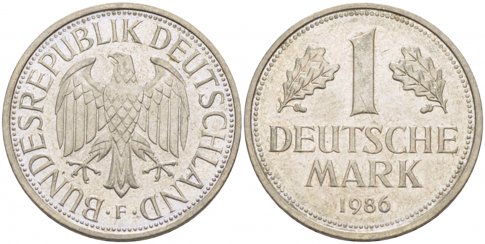 ФРГ 1 МАРКА 1986 F KM 110 медно-никель 3718-1225