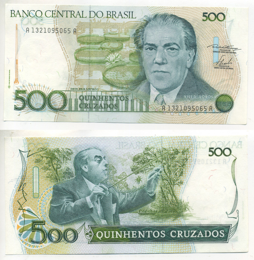 Бразилия 500 крузадо ND (1986-1988) ПОДПИСЬ 23 Pick 212а бумага aUNC 6266-40-4-2
