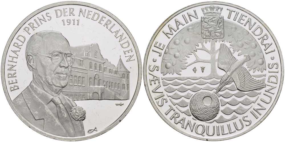 НИДЕРЛАНДЫ МЕДАЛЬ ND БЕРНХАРД ПРИНЦ НИДЕРЛАНДОВ 1911, ДИАМЕТР 38 ММ., ВЕС 25,08 ГР. серебро PROOF 1076-8-21