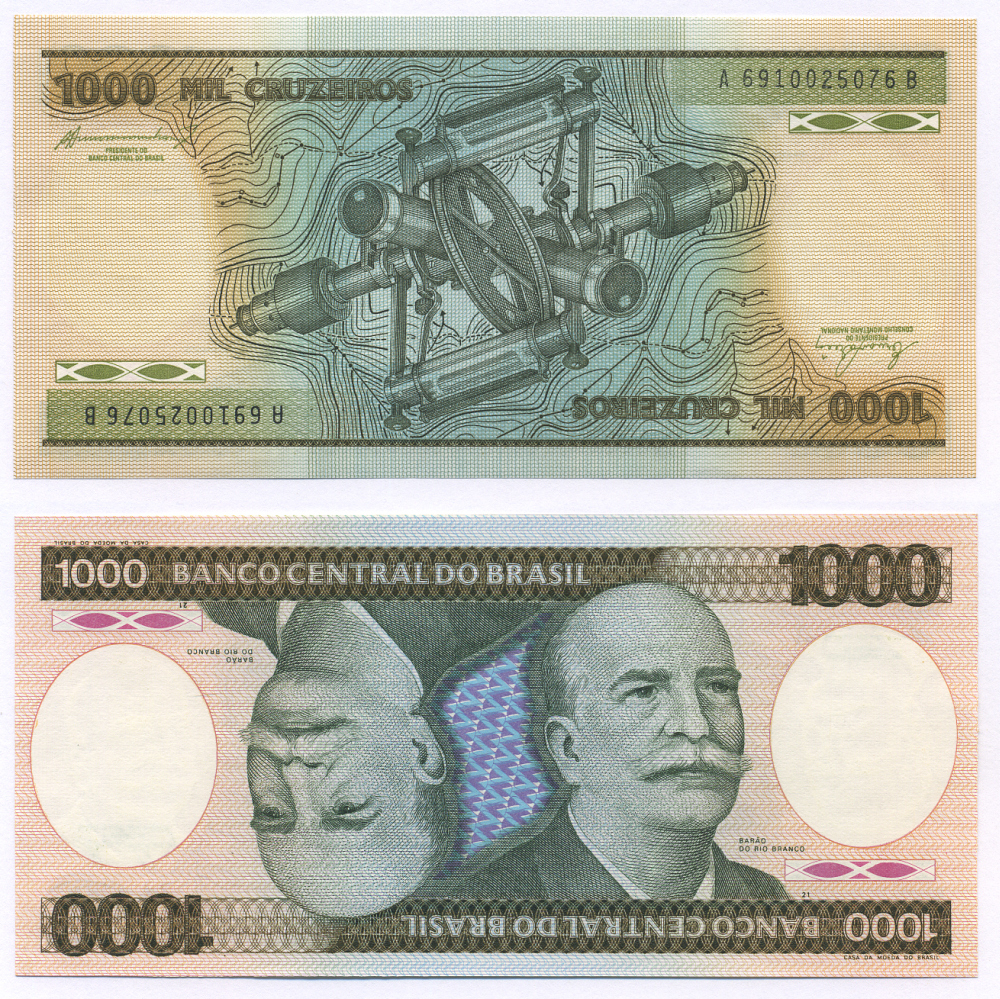 БРАЗИЛИЯ 1000 КРУЗЕЙРО 1984 ПОДПИСЬ 21, БАРАО ДО РИО БРАНКО Pick 201b бумага UNC (ПРЕСС) 7457-41-2-1