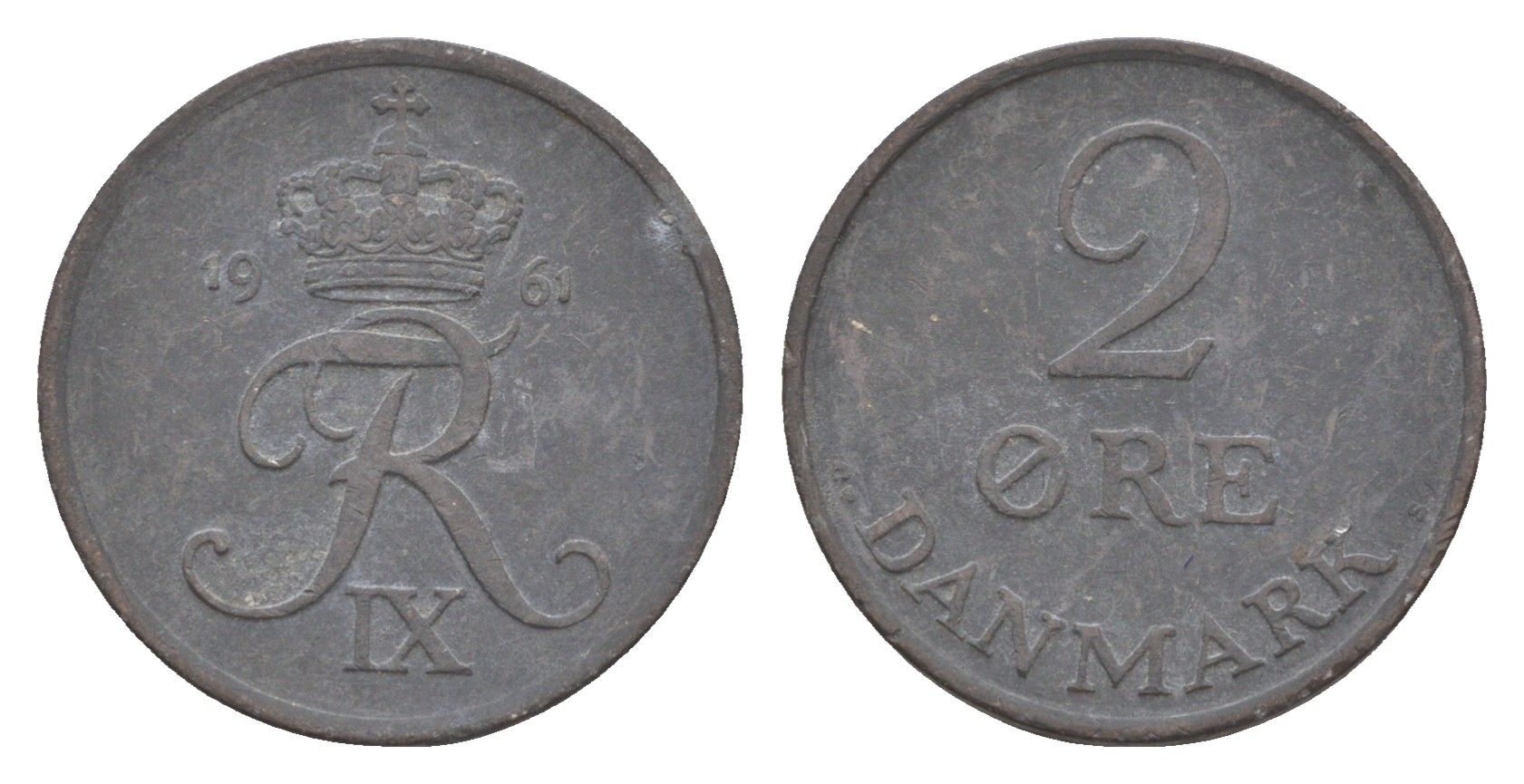 Дания 2 эре 1961 C; S, Фредерик IX (1947-1972) KM 840 цинк 4658-262