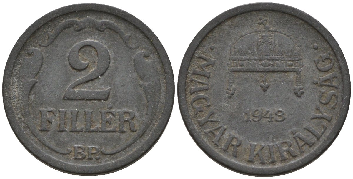Венгрия 2 филлера 1943 BP KM 519 цинк 4174-916