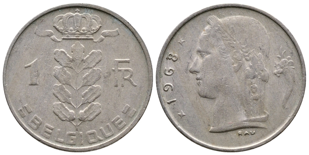 БЕЛЬГИЯ 1 ФРАНК 1968 BELGIQUE KM 142.1 медно-никель 4382-926