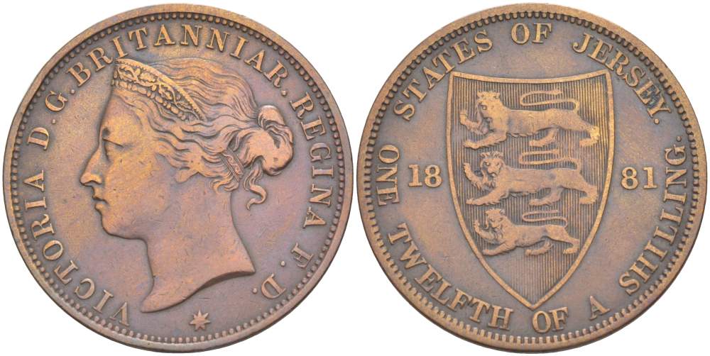 Джерси 1/12 шиллинга 1881 Виктория (1837-1901) KM 8 бронза 4517-1023