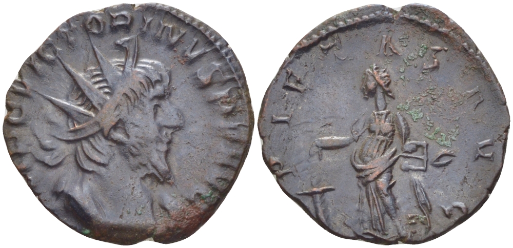 Римская Империя (императоры в Галлии) антониниан 269 - 271 Викторин. PIETAS AVG, Августа Треверов, Good Very fine RIC 57 биллон 1073-14-96