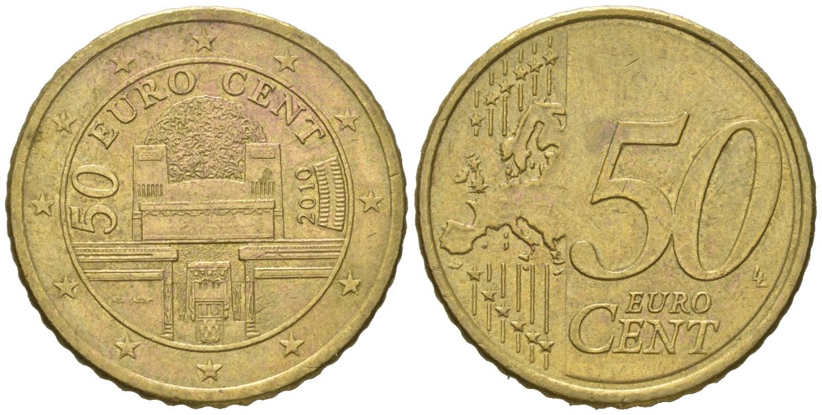 Австрия 50 евроцентов 2010 Венский сецессион KM 3141 нордик 4539-244