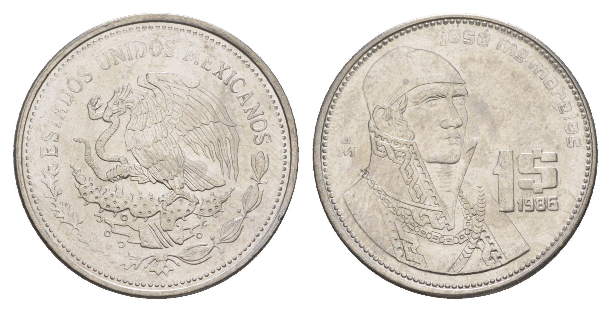 Мексика 1 песо 1986 Mo KM 496 медно-никель UNC 4637-627