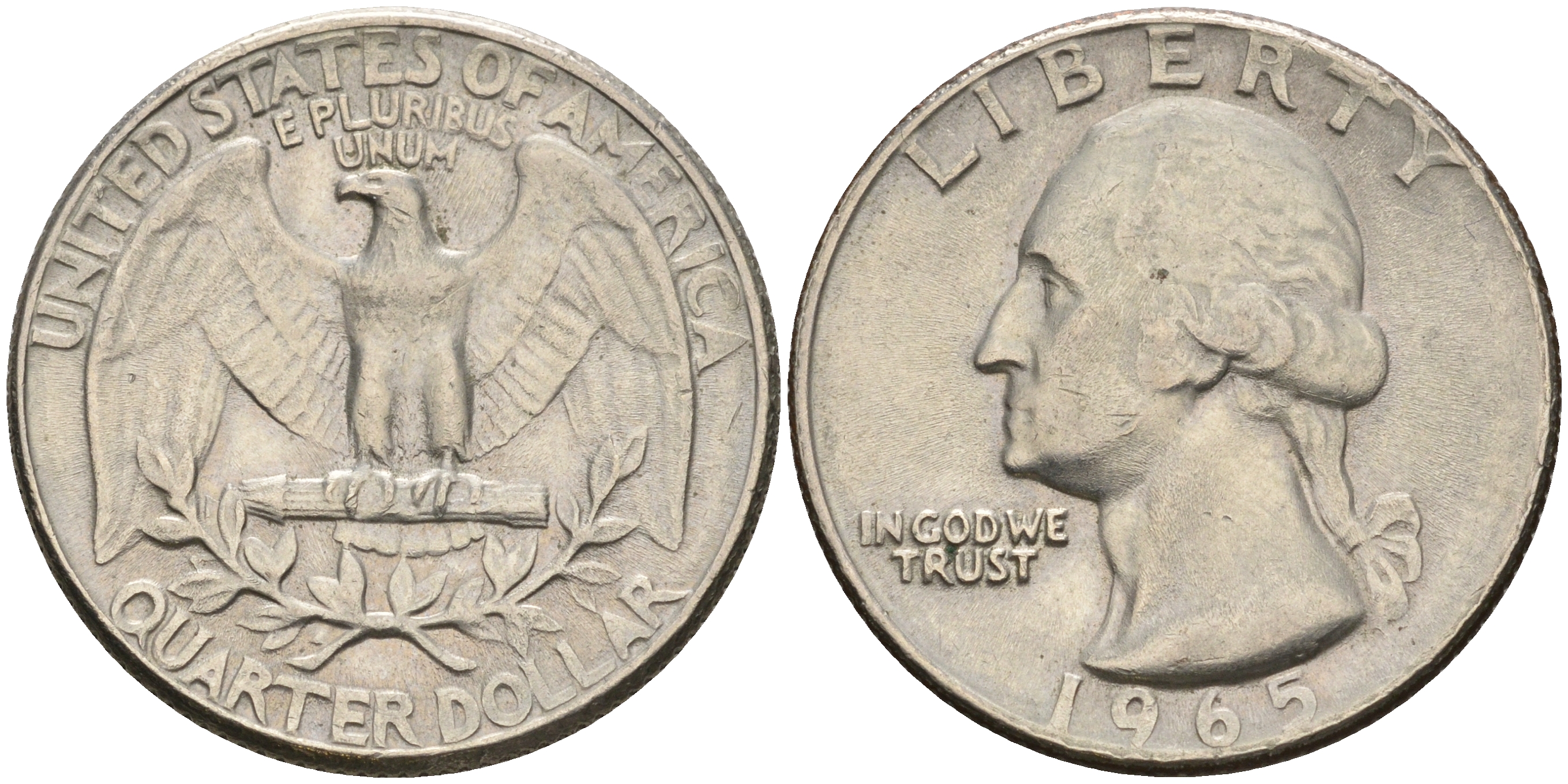 США 25 центов (квотер) 1965 Вашингтон KM 164а медь плакированная медно-никелем    4606-637