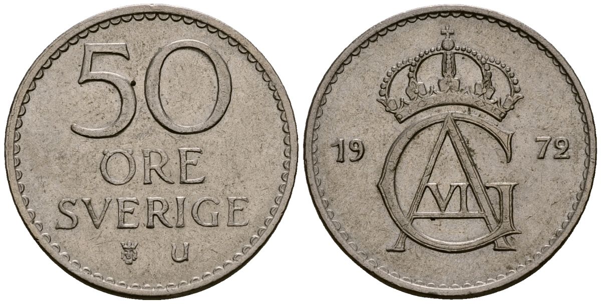 Швеция 50 эре 1972 Густав VI Адольф (1950-1973) KM 837 медно-никель 4176-552