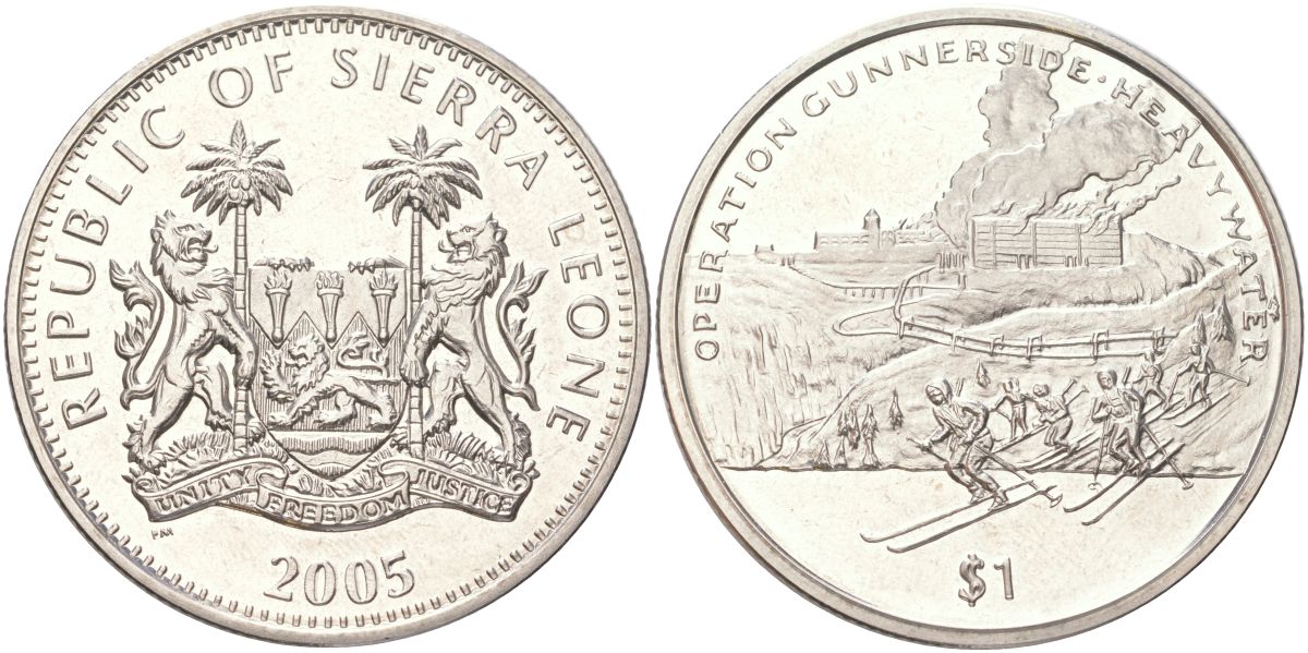 Сьерра-Леоне 1 доллар 2005 60 лет окончанию Второй мировой войны - Операция Ганнерсайд KM 320 медно-никель BU 73-721