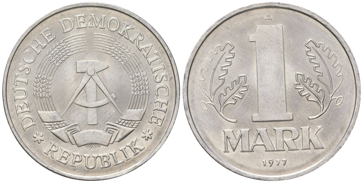ГДР 1 марка 1977 A KM 35.2 алюминий UNC 4571-224