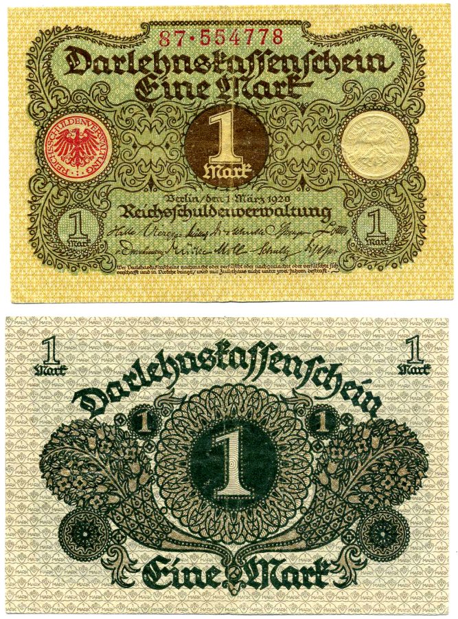 Германия 1 марка 1920 1 марта 1920, Веймарская республика, серия 87 Pick 58, Розенберг 64 бумага 2195-30-3-1