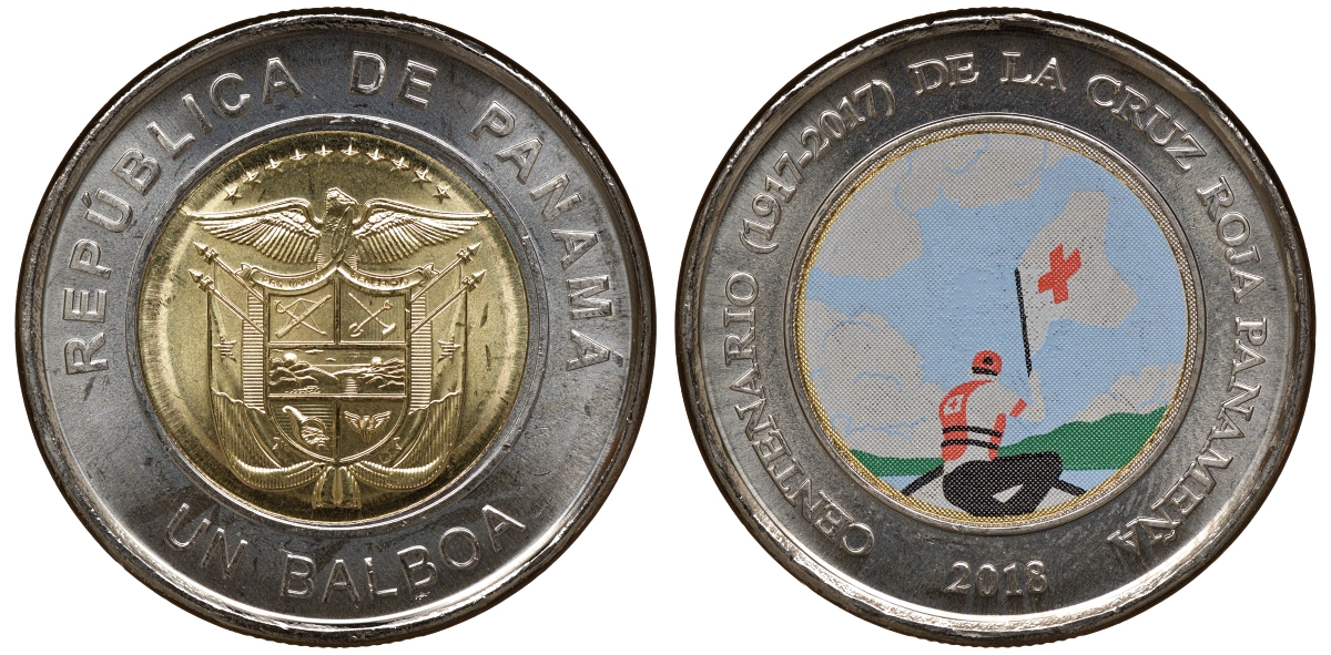 Панама 1 бальбоа 2018 Панамский красный крест KM NEW биметалл UNC M52-10