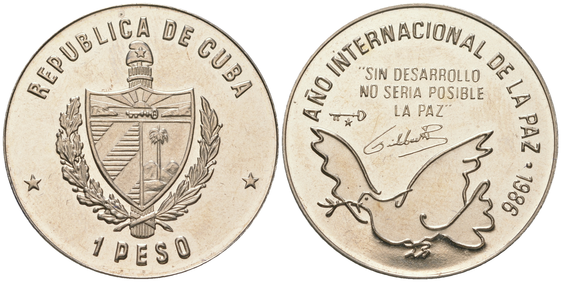 Куба 1 песо 1986 международный год мира KM 156 медно-никель PROOF 4165-633