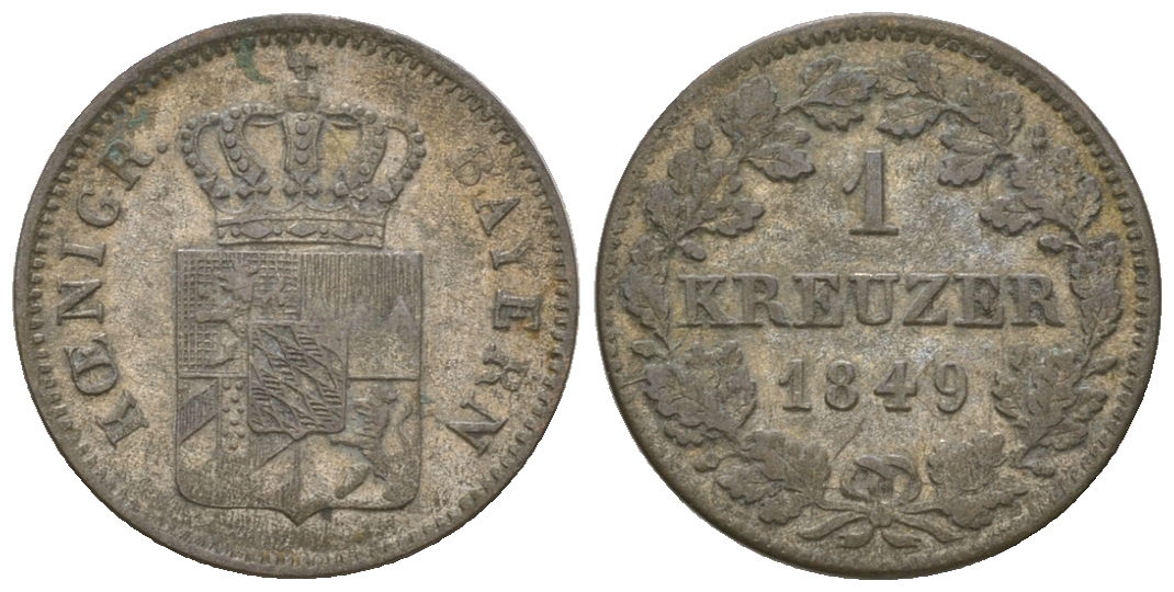 Бавария 1 крейцер 1849 Максимилиан II (1848-1864) KM 452 серебро 4576-232