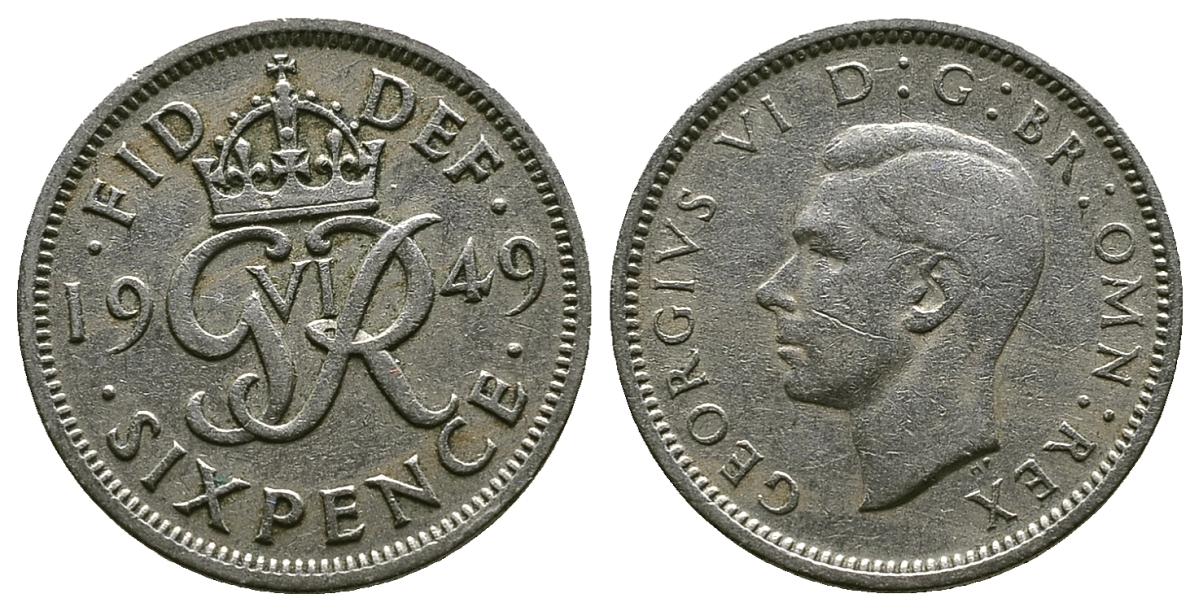 Великобритания 6 пенсов 1949 Георг VI (1936-1952) KM 875, Spink 4110 медно-никель 4381-923