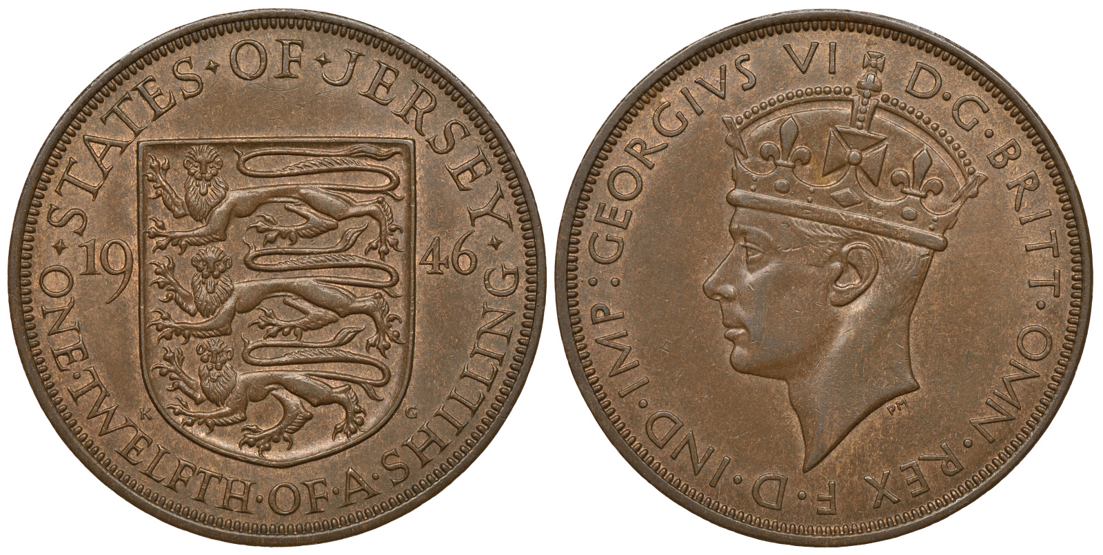 Джерси 1/12 шиллинга 1946 Георг VI (1937-1952) KM 18 бронза aUNC 4383-835