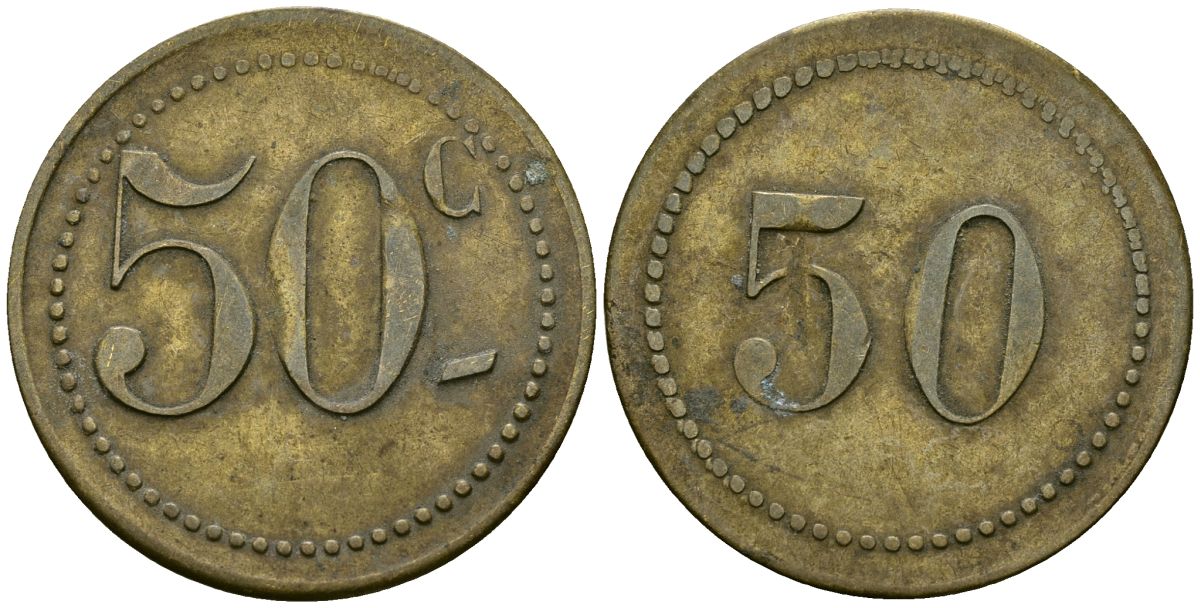 Франция 50 сантимов XIX-XX век ресторанный жетон латунь 4166-1242