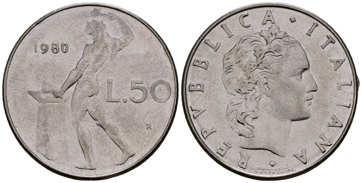 Италия 50 лир 1980 KM 95.1 сталь 4177-854