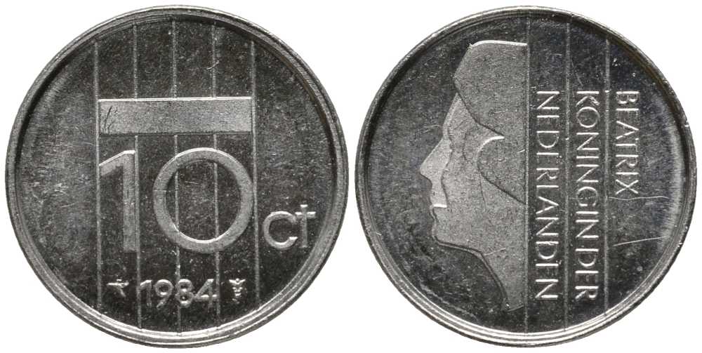 НИДЕРЛАНДЫ 10 ЦЕНТОВ 1984 БЕАТРИКС KM 203 никель 112-741