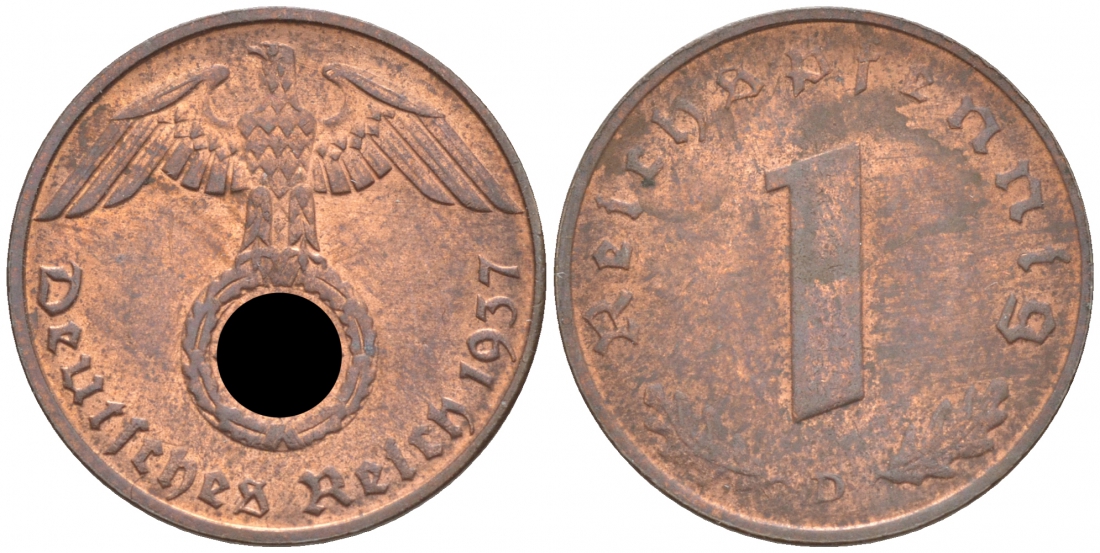 ГЕРМАНИЯ 1 РЕЙХСПФЕННИГ 1937 D J 361, KM 89 бронза aUNC 73-256