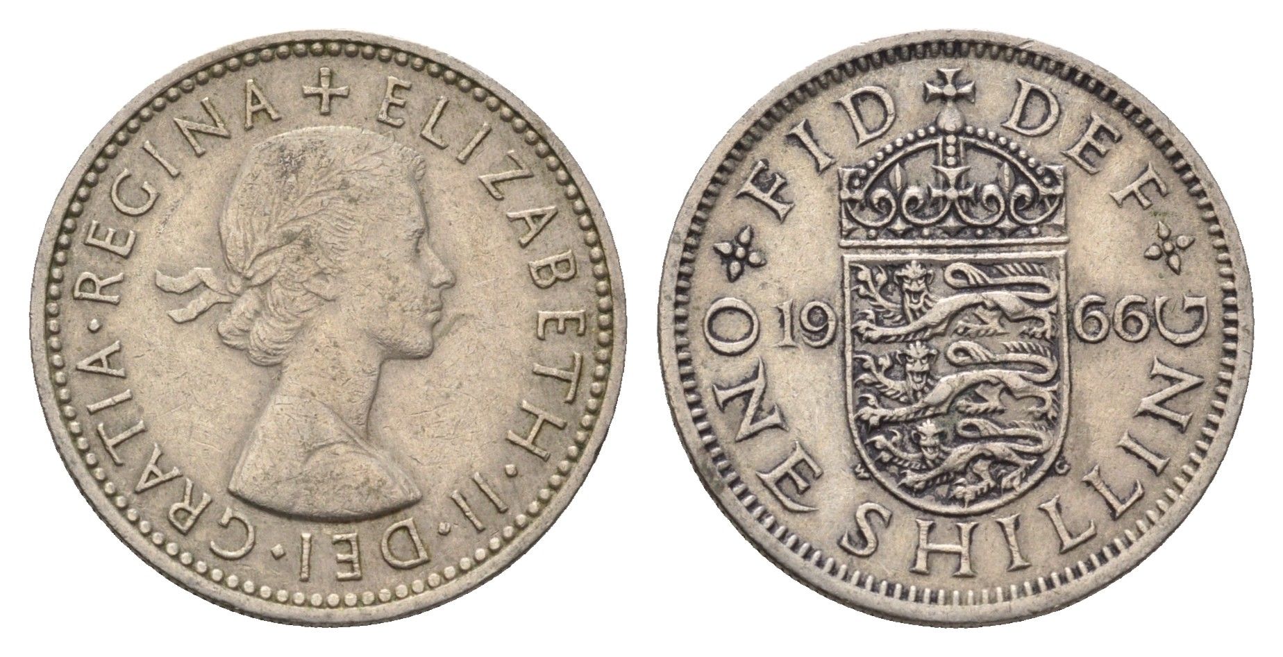 Великобритания 1 шиллинг 1966 Елизавета II (1952-2022), Английский герб KM 904, Spink 4147 медно-никель 4695-757