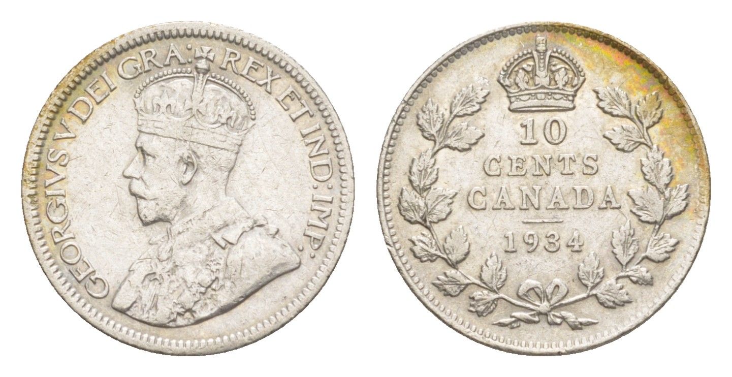 Канада 10 центов 1934 Георг V (1910-1936) KM 23a серебро 1528-1121