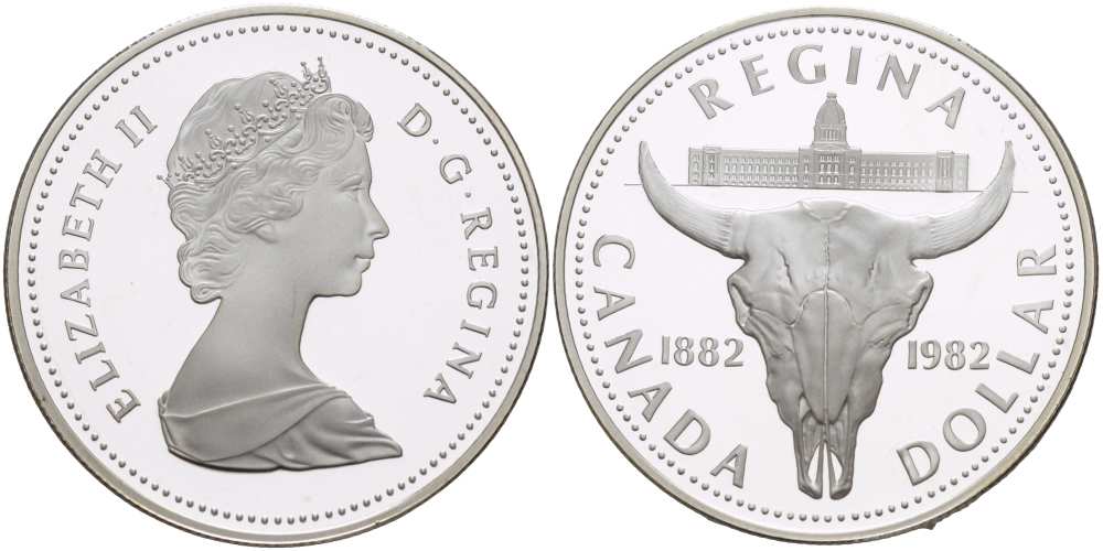 Канада 1 доллар 1982 100 лет городу Реджайна (1882-1982), королевский музей KM 133 серебро PROOF 1072-5-24