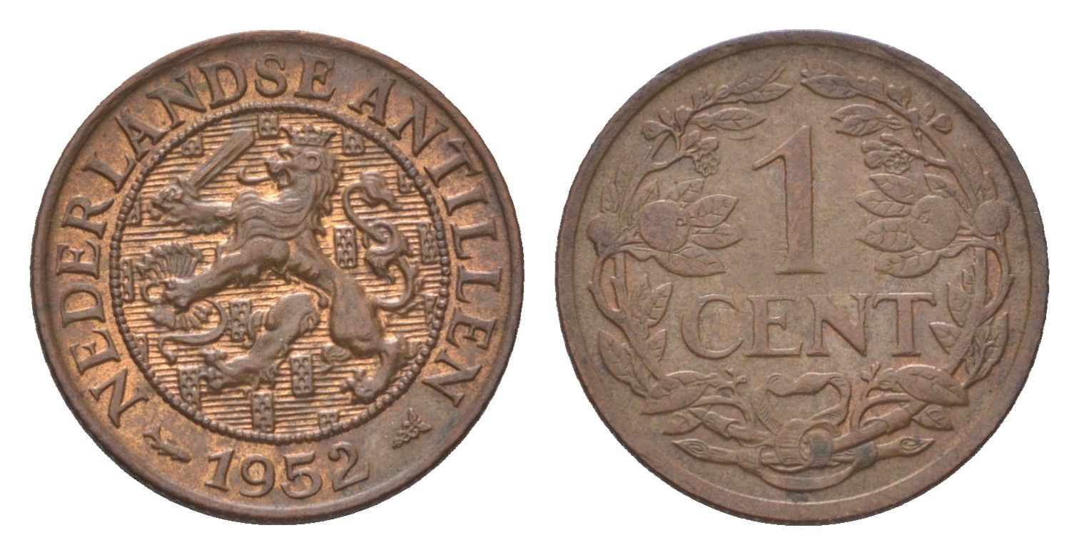 Нидерландские Антильские острова (Нидерландские Антилы) 1 цент 1952 KM 1 бронза UNC 4623-841