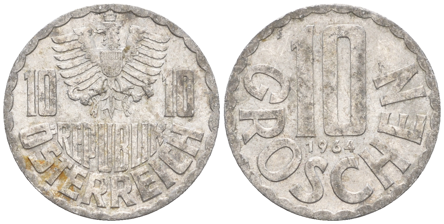 Австрия 10 грошей 1964 KM 2878 алюминий 60-826