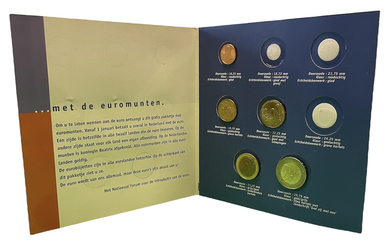Нидерланды евронабор из 5 монет 1, 10, 20, евроцентов, 1 И 2 евро, в картонном буклете UNC 5-4-4-25