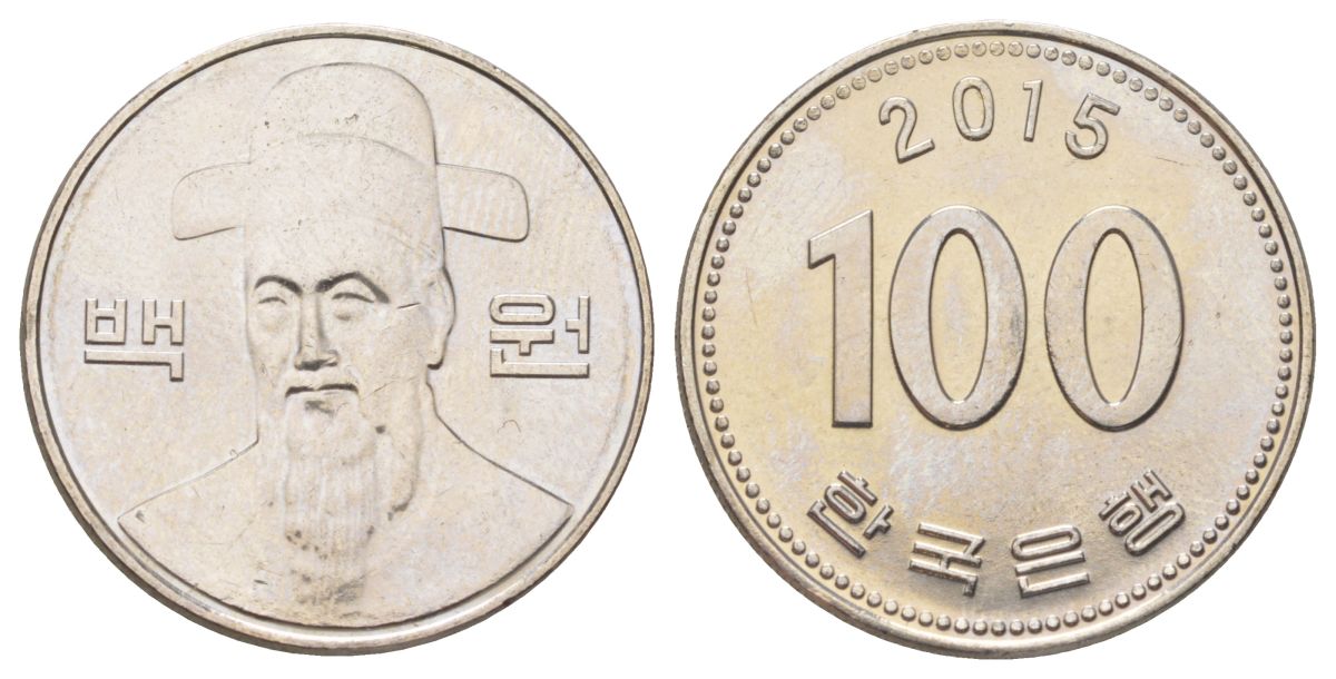 Южная Корея 100 вон 2015 KM 35 медно-никель UNC 4612-726