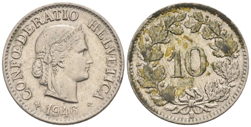 Швейцария 10 раппенов 1946 В KM 27 медно-никель 4576-944
