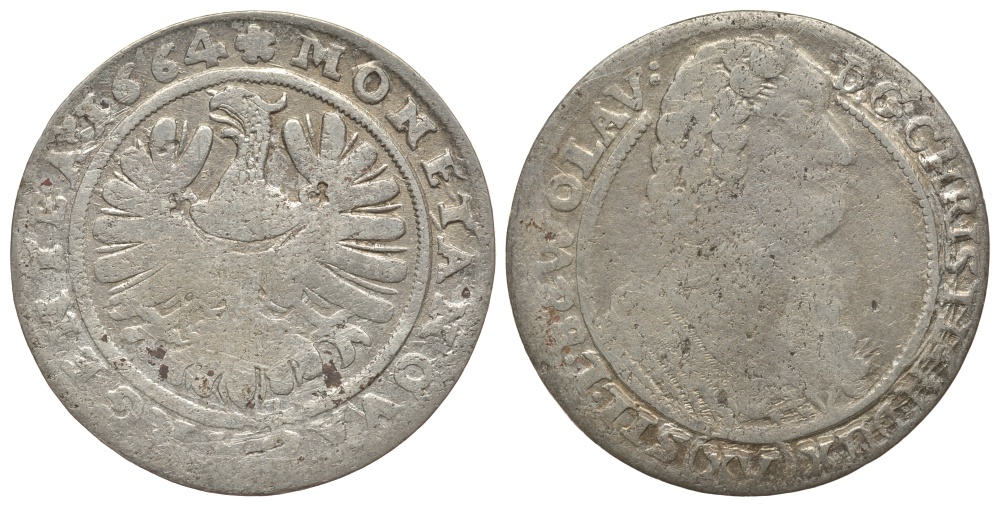 Силезия-Легница-Бжег 15 крейцеров 1664 Кристиан (1639-1673) серебро 413-1614