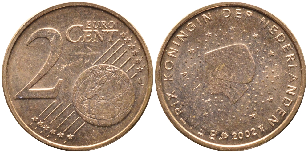 НИДЕРЛАНДЫ 2 ЕВРОЦЕНТА 2002 KM 235 сталь плакированная медью UNC 3334-1265