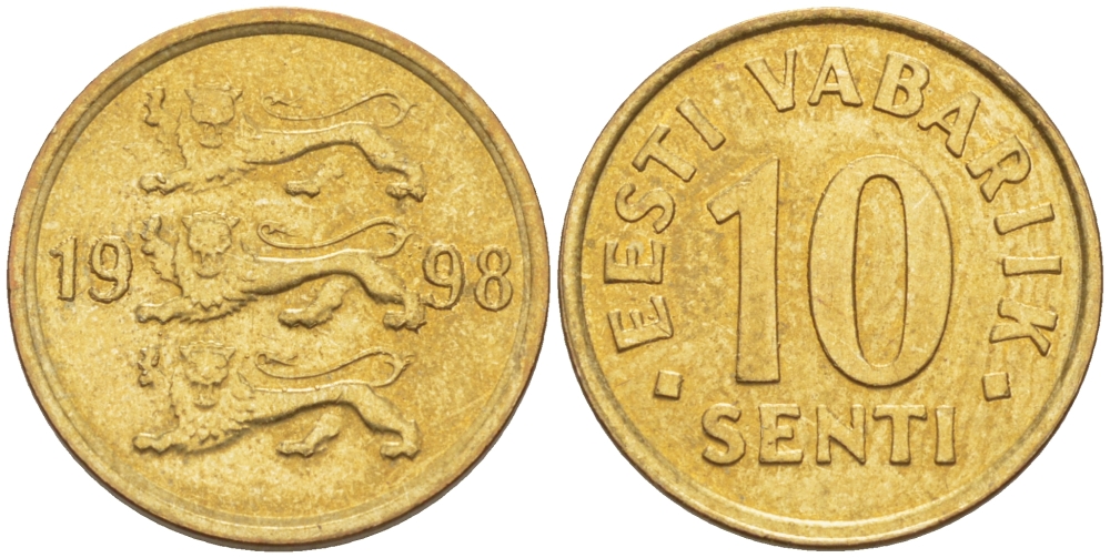 ЭСТОНИЯ 10 ЦЕНТОВ 1998 KM 22 медь алюминий никель 66-723