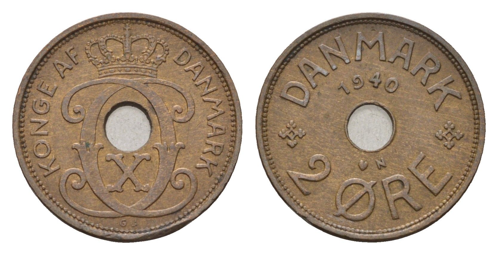 Дания 2 эре 1940 N, Кристиан X (1912-1947) KM 827 бронза 4701-919