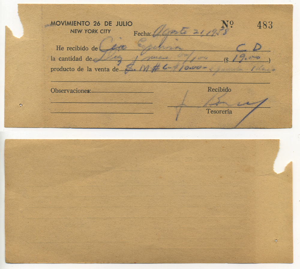 Куба расписка 1957-58 изготовлено в Нью-Йорке, для закупки вооружения для партизан, очень редкая , тираж 200 штук бумага аUNC 8616-35-2-2